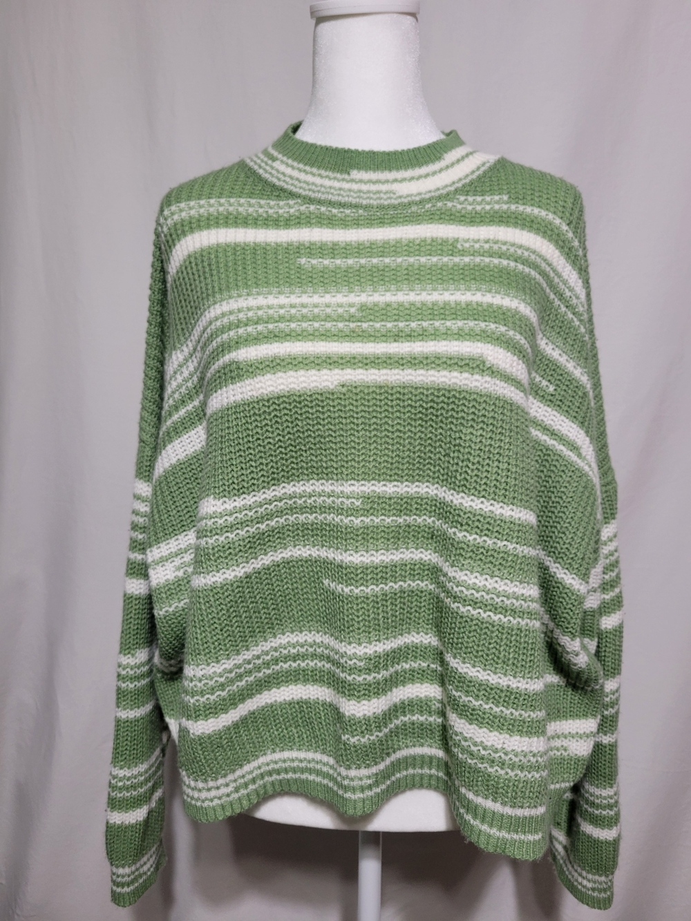Women's Green & White Striped Knit Sweater